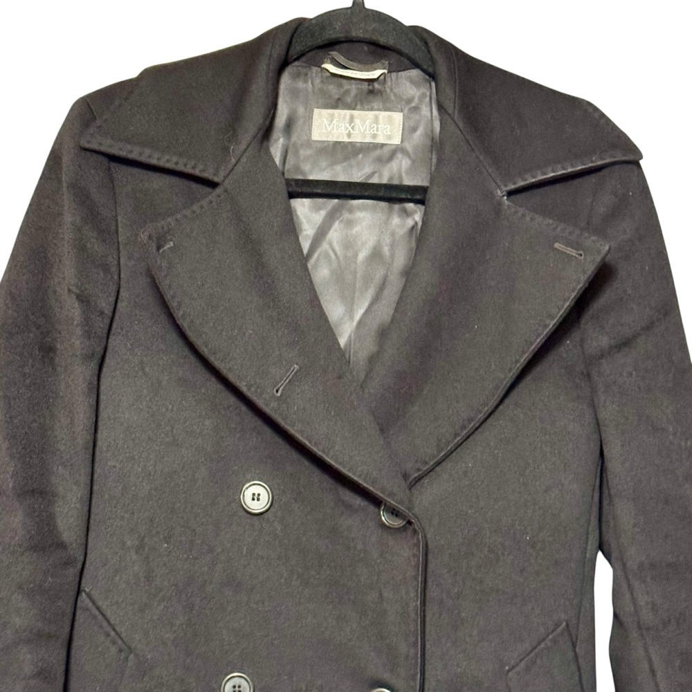 MAX MARA 100% Virgin Wool Made In Italy Double Breasted Black Pea Coat Size 2 - Picture 4 of 14